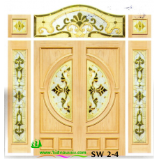 ประตูกระจกนิรภัยไม้สัก รหัส SW 2-4